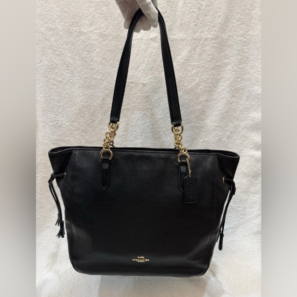 NWOT Coach Elle Chain Black Tote Pebbled Grainy Leather Bag Shoulder Purse